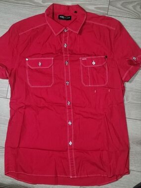 Kenneth Cole Red Short Sleeve Button-Up Shirt